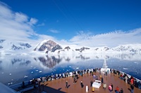 Susan's Story, Passengers on the bow deck of Zaandam enjoying the beautiful weather and scenery of Wilhelmina Bay in Antarctica