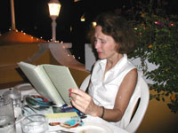 Susan celebrates a birthday out to dinner with her family in Bonaire