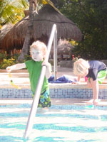 Susan's Story, a picture of Hudson and Cooper in the swimming pool