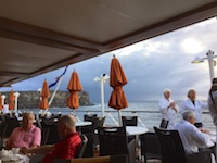 Photo from Susan's Story, Insignia passengers in their white robes at breakfast as we start our Sydney Harbor sail in