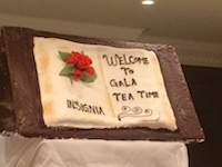 Photo from Susan's Story, A cake with a sign welcoming everyone to the Gala Tea on Insignia on March 14, 2017