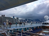 Susan's Story, View of passengers on the Insignia watching the sail out from Hong Kong