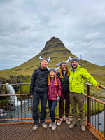 Susan's Story, Us posing with our fearsome viking helmets at Kirkjufell