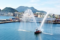 Susan's Story, When we left Alesund we were given a send off by the local fire boat.